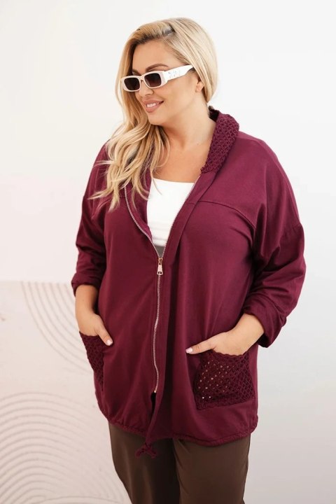 Bluza damska Plus Size bawełniana oversize z długim rękawem bordowa
