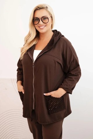 Bluza damska Plus Size bawełniana oversize z długim rękawem brązowa