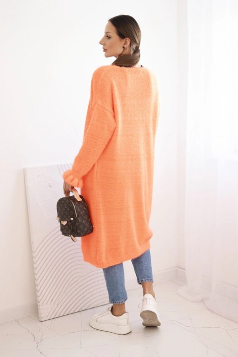 Kardigan damski z moheru o długim kroju z kieszeniami pomarańczowy