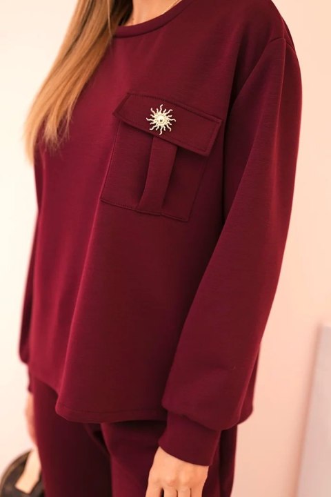 Komplet damska masełkowy bluza i spodnie z gumką śliwkowy