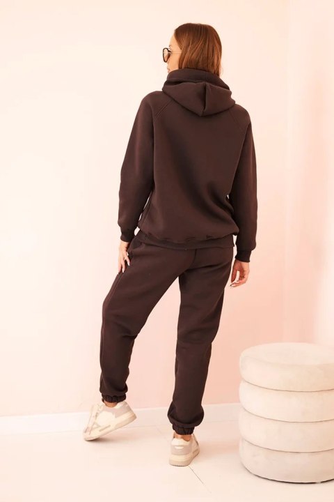 Komplet damski bawełniany ocieplany z nadrukiem brązowy