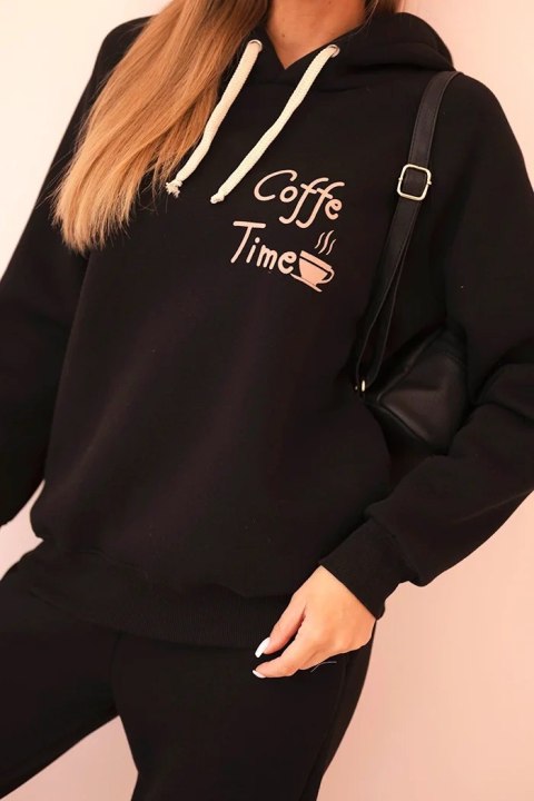 Komplet damski bawełniany ocieplany z nadrukiem czarny