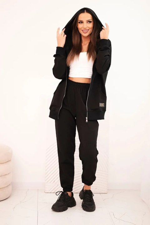 Komplet damski bawełniany z kapturem i zamkiem czarny