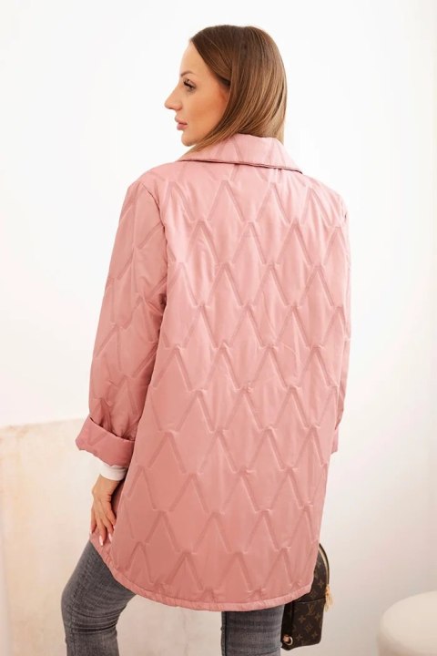 Kurtka damska Plus Size pikowana z kołnierzem i guzikiem ciemno różowa