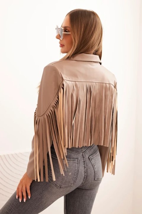 Kurtka damska z eko skóry z frędzlami w stylu boho fango