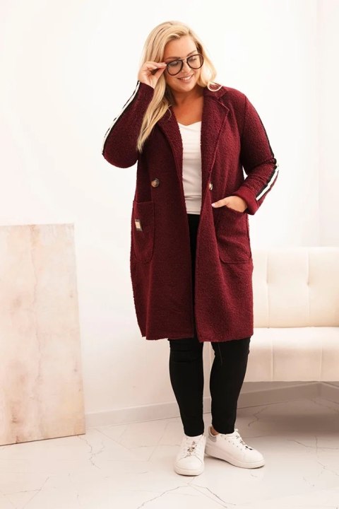Płaszcz damski Plus Size ze sztucznego baranka z kieszeniami bordowy