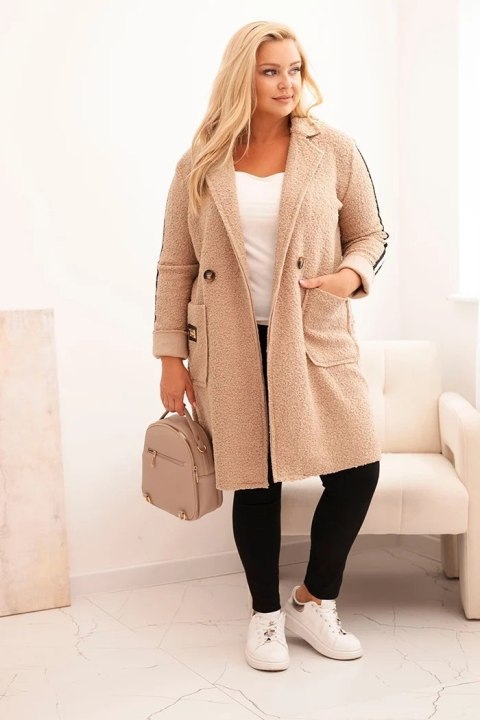 Płaszcz damski Plus Size ze sztucznego baranka z kieszeniami ciemny beżowy