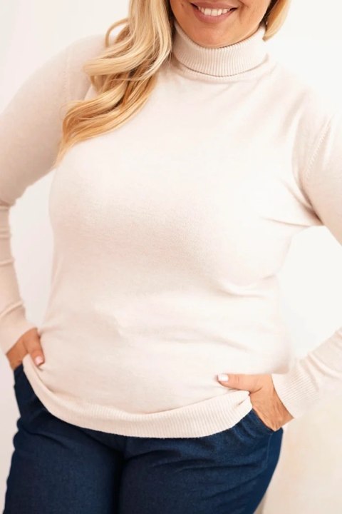 Sweter damski wiskozowy Plus Size z golfem o klasycznym kroju beżowy