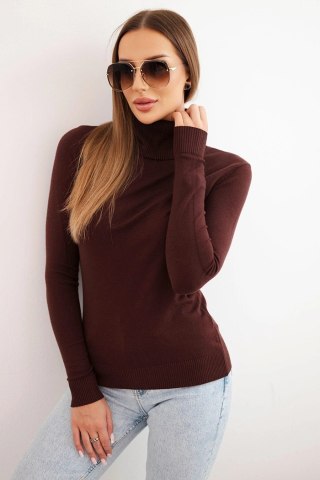 Sweter damski z wiskozy z golfem i długim rękawem brązowy