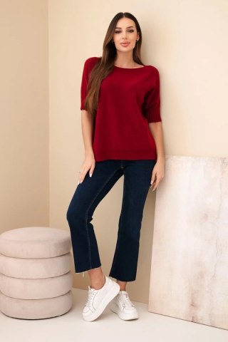 Sweter damski z wiskozy z krótkim rękawem bordowy