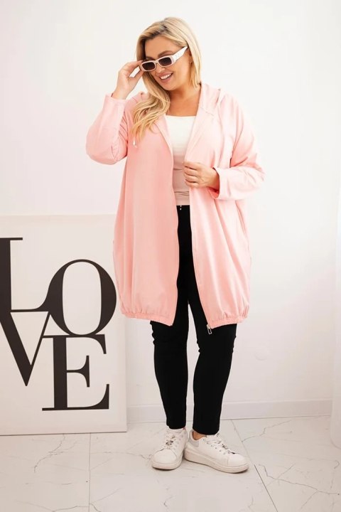 Bluza damska Plus Size bawełniana z kapturem i zamkiem pudrowy róż