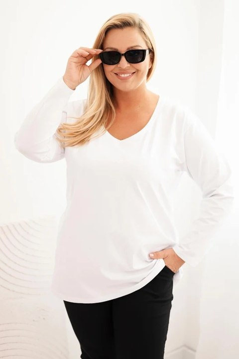 Bluzka damska Plus Size z dekoltem V i długim rękawem biała