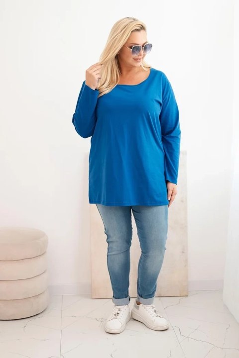 Bluzka damska Plus Size z dekoltem w łódkę chabrowa