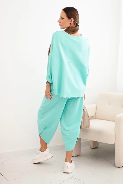 Komplet bawełniany bluza + spodnie ciemny miętowy
