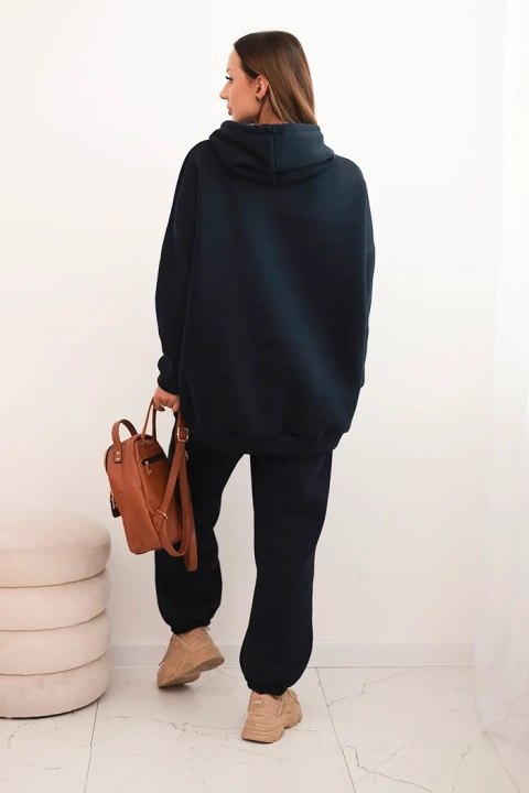 Komplet dresowy damski ocieplany z bawełny i z kapturem granatowy