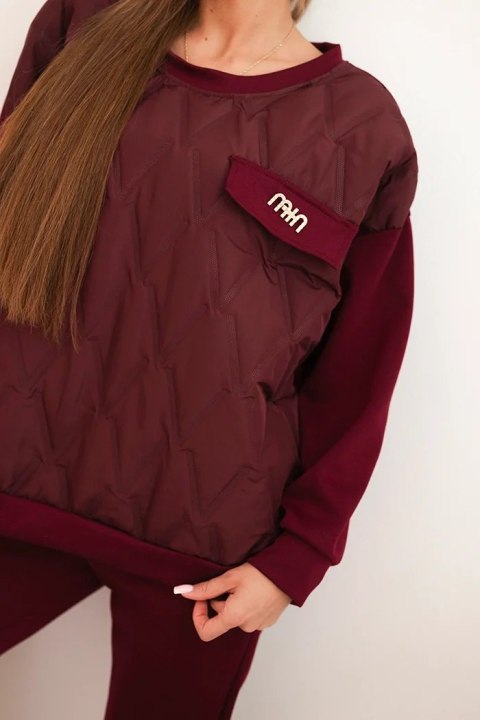 Komplet dresowy damski z wiskozy z pikowaną bluzą i spodniami śliwkowy