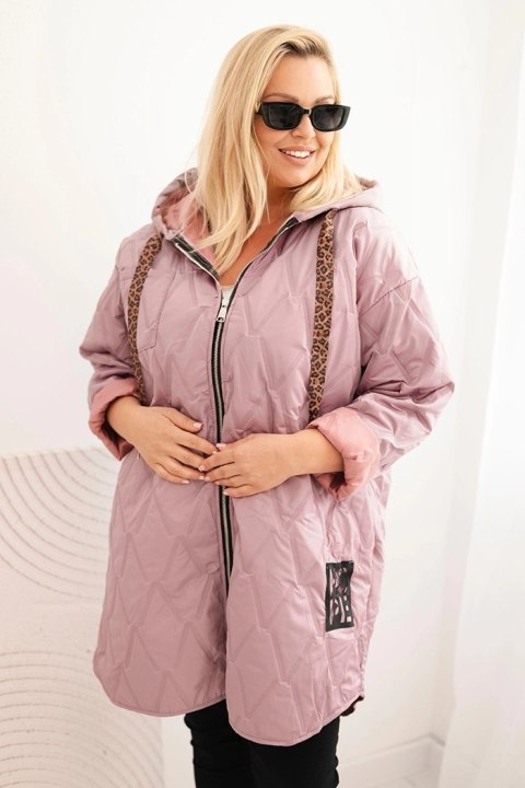Kurtka damska Plus Size pikowana z kapturem i napisem HOPE ciemno różowa