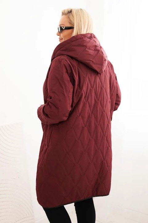 Kurtka damska Plus Size pikowana z kapturem i sportowymi mankietami śliwkowa