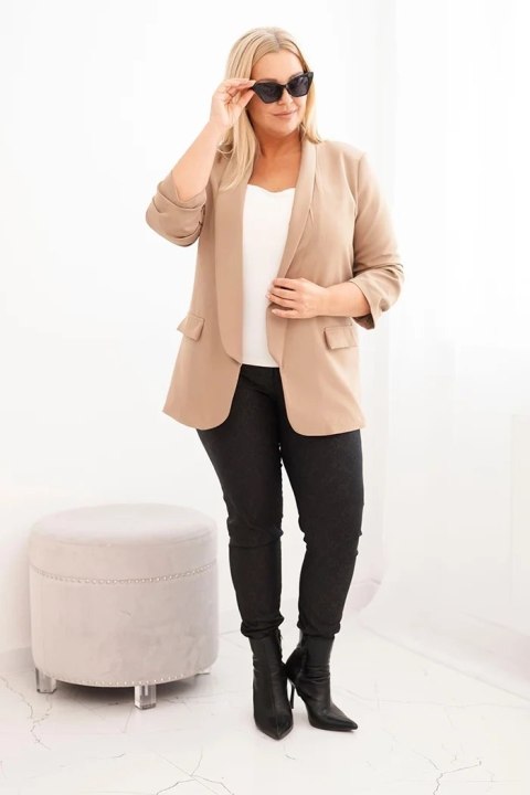 Marynarka damska Plus Size bez zapięcia z podszewką XL/2XL ciemno beżowa