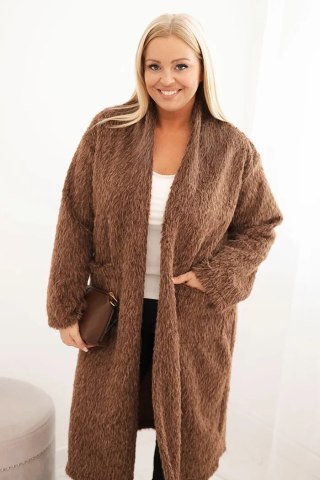 Płaszcz damski Plus Size z wiskozy bez zapięcia z kieszeniami brązowy