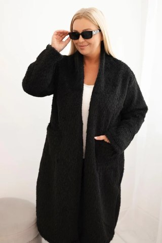 Płaszcz damski Plus Size z wiskozy bez zapięcia z kieszeniami czarny