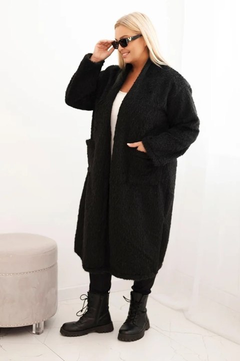 Płaszcz damski Plus Size z wiskozy bez zapięcia z kieszeniami czarny