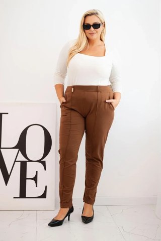 Spodnie damskie bawełniane Plus Size z elastycznym pasem camelowe