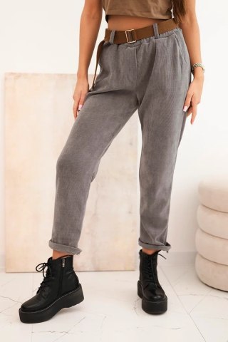 Spodnie damskie z paskiem sztruksowe ciemno szare