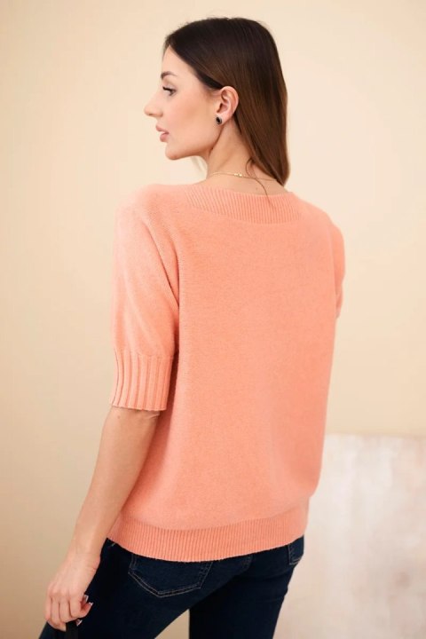 Sweter damski z wiskozy z krótkim rękawem ciemny morelowy