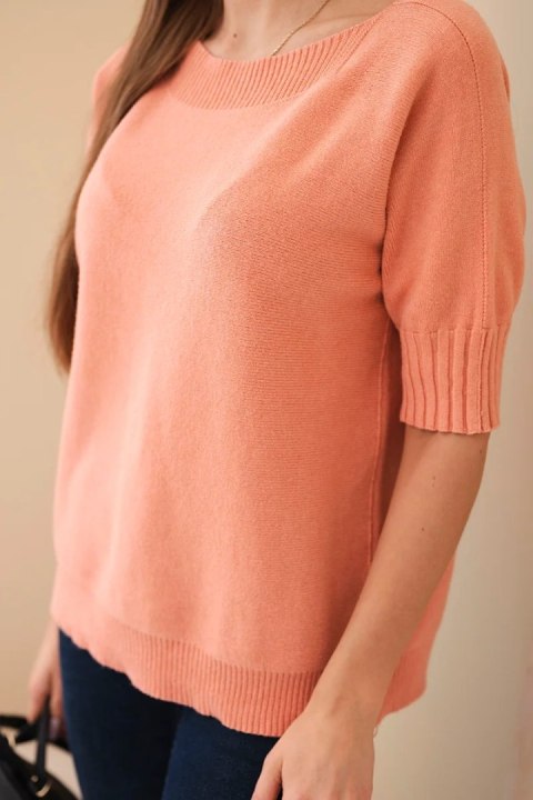 Sweter damski z wiskozy z krótkim rękawem ciemny morelowy