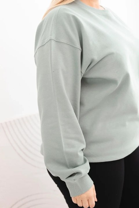 Bluza damska pętelkowa Plus Size bawełniana basic z okrągłym dekoltem ciemno miętowa