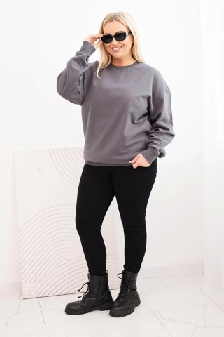 Bluza damska pętelkowa Plus Size bawełniana basic z okrągłym dekoltem grafitowa
