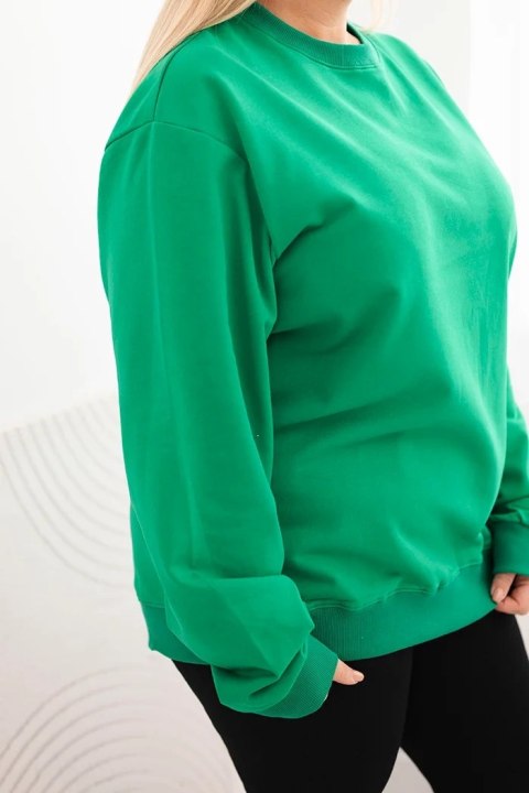 Bluza damska pętelkowa Plus Size bawełniana basic z okrągłym dekoltem zielona