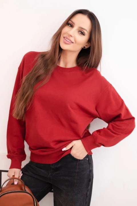 Bluza damska pętelkowa bawełniana basic z okrągłym dekoltem bordowa
