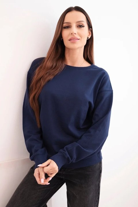 Bluza damska pętelkowa bawełniana basic z okrągłym dekoltem granatowa
