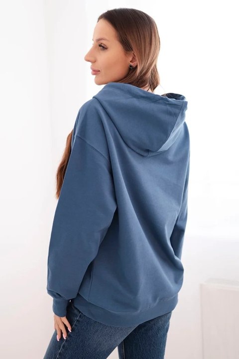 Bluza damska pętelkowa bawełniana z kapturem i kieszenią kangurką jeansowa