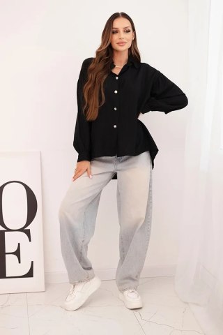 Koszula damska elegancka z wiskozy z ozdobnymi guzikami czarna