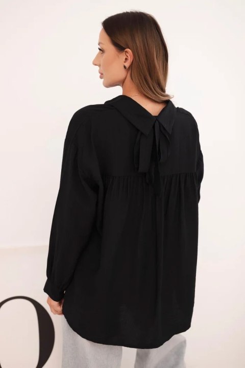 Koszula damska elegancka z wiskozy z ozdobnymi guzikami czarna