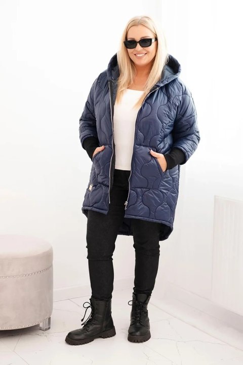 Kurtka damska zimowa Plus Size pikowana z kapturem granatowa