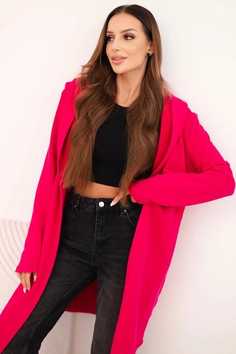 Narzutka damska z bawełny z kapturem i wydłużonym przodem fuksja