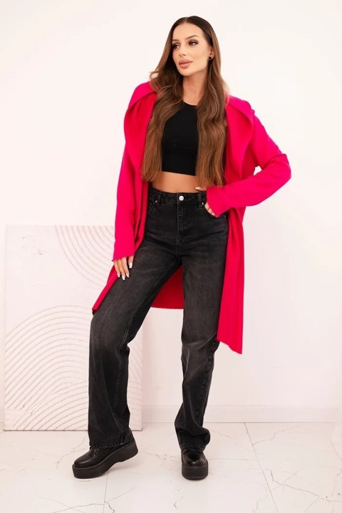 Narzutka damska z bawełny z kapturem i wydłużonym przodem fuksja