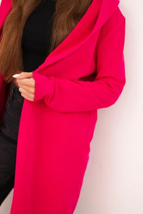 Narzutka damska z bawełny z kapturem i wydłużonym przodem fuksja