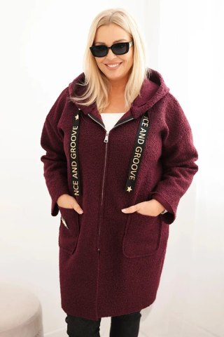 Płaszcz damski Plus Size ze sztucznego baranka z kapturem i kieszeniami śliwkowy