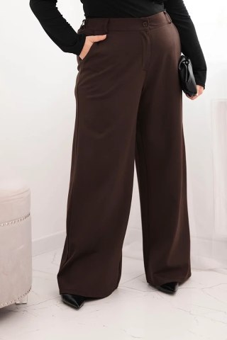 Spodnie damskie Plus Size z szeroką nogawką i elastycznym pasem brązowe