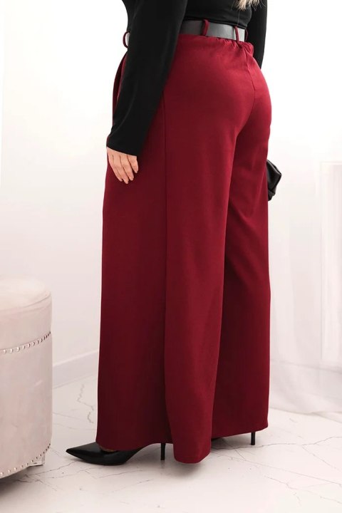 Spodnie damskie Plus Size z szeroką nogawką i paskiem bordowe