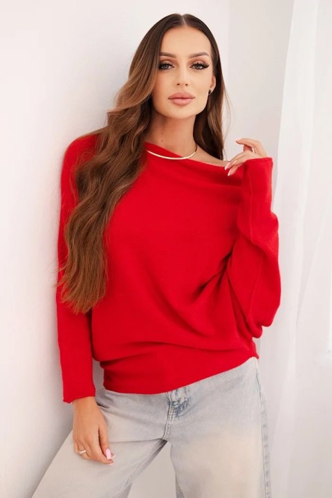 Sweter damski wiskozowy asymetryczny typu nietoperz czerwony