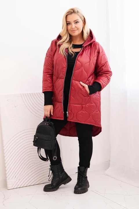 Kurtka damska zimowa Plus Size pikowana z kapturem bordowa