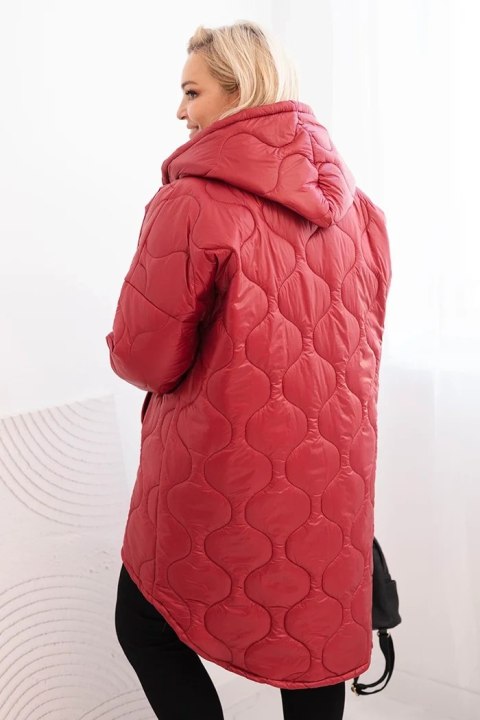 Kurtka damska zimowa Plus Size pikowana z kapturem bordowa