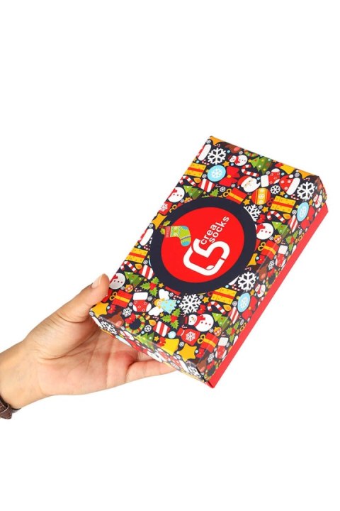 Skarpetki unisex świąteczne w pudełku - zestaw 2 par z Mikołajem i paskami