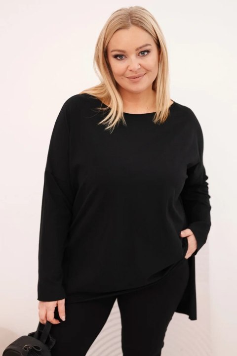 Bluzka damska Plus Size asymetryczna z długim rękawem czarna